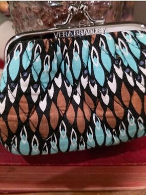 Vera Bradley Bundle  Teal Brown  Quilted Coin Purse, Wallet And Zipper Pouch.